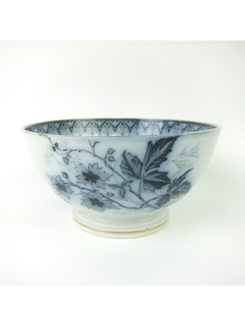 Antique Flow Blue Bowl 5.75" Julienne Floral Keller & Guerin Luneville France